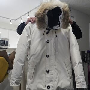 Canada Goose White Puffer Jacket with Fur Trim